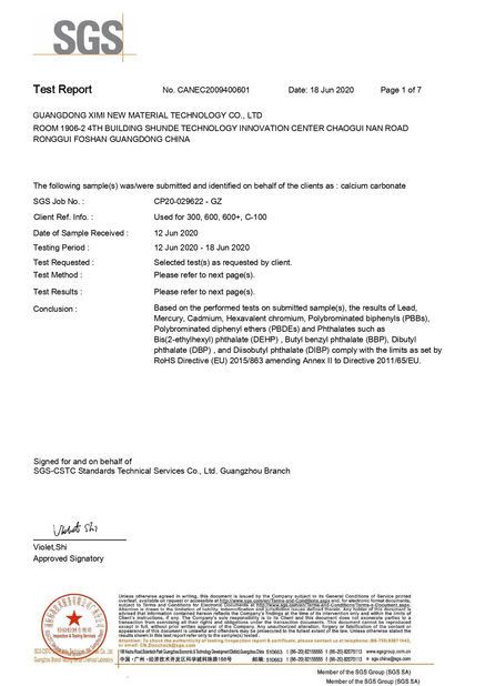 Китай Guangdong XiMi New Material Technology Co., Ltd Сертификаты
